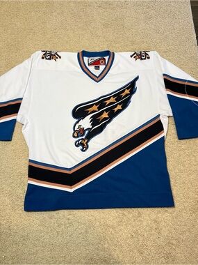 Vintage Large Pro Players NHL Washington Capitals Hockey Jersey Screaming Eagle